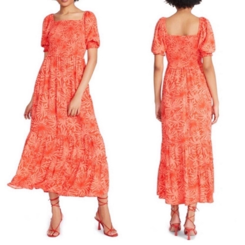 Betsey Johnson Palms of Paradise Maxi Orange Sundress Size XS Smocked Dress